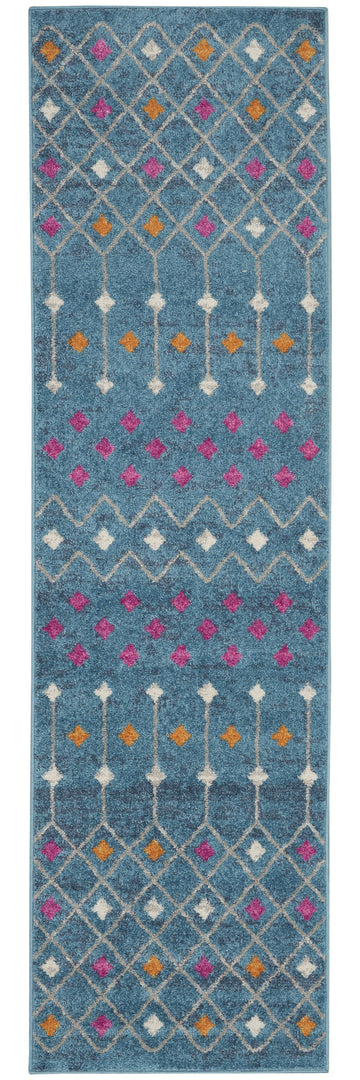 2' X 3' Blue And Orange Geometric Dhurrie Area Rug