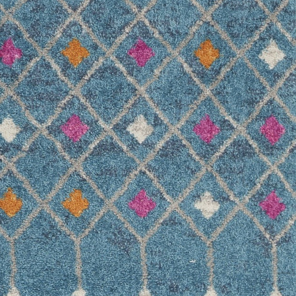 2' X 3' Blue And Orange Geometric Dhurrie Area Rug