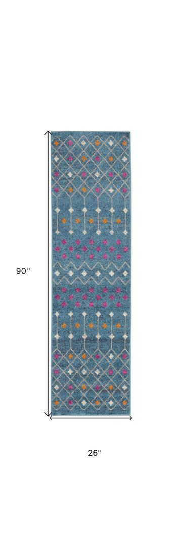 2' X 3' Blue And Orange Geometric Dhurrie Area Rug