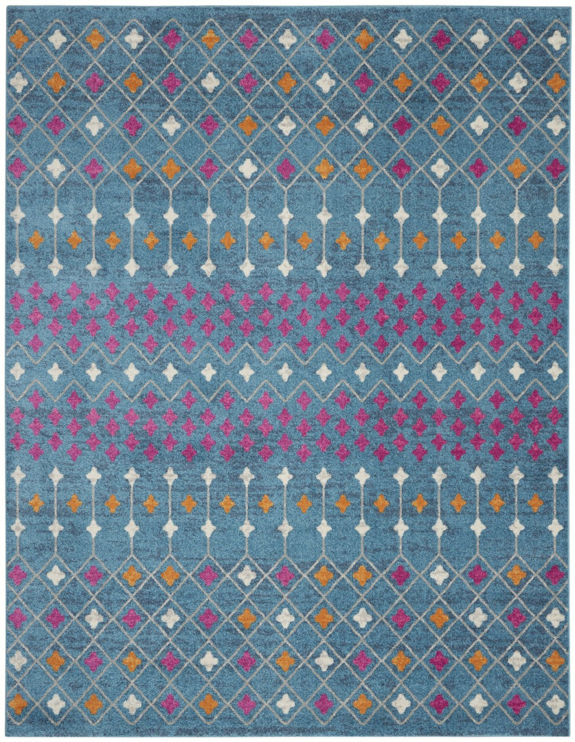 2' X 3' Blue And Orange Geometric Dhurrie Area Rug