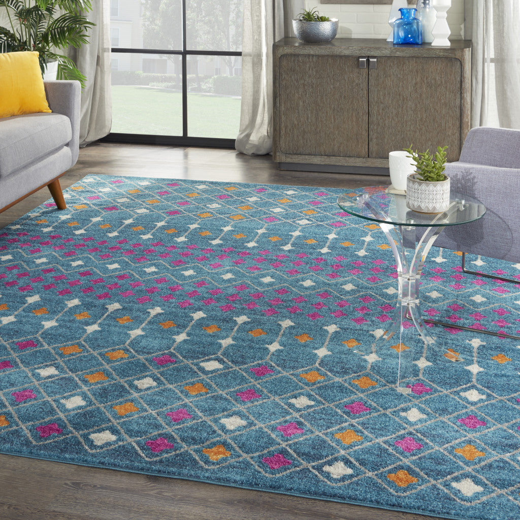 2' X 3' Blue And Orange Geometric Dhurrie Area Rug