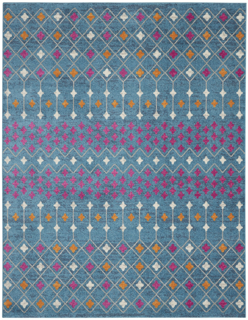 2' X 3' Blue And Orange Geometric Dhurrie Area Rug