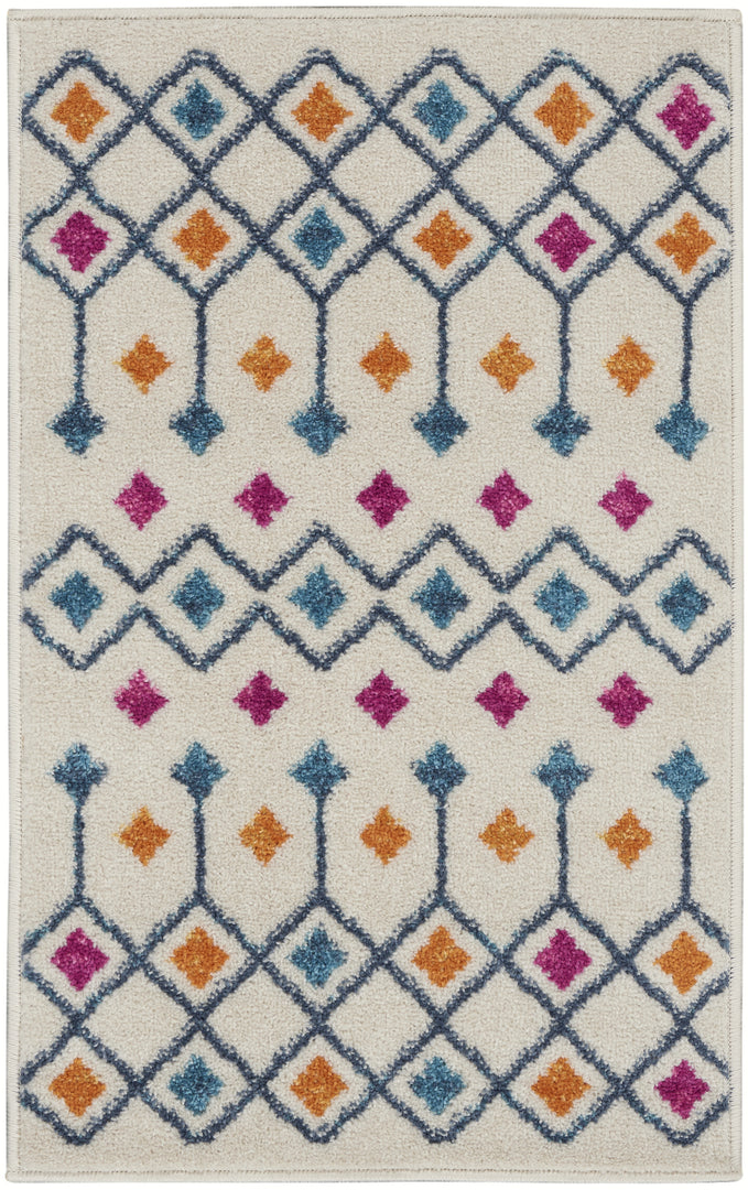 2' X 3' Blue And Ivory Geometric Dhurrie Area Rug