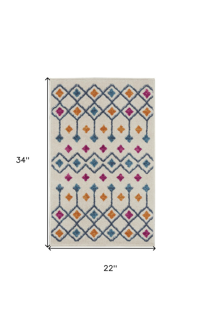 2' X 3' Blue And Ivory Geometric Dhurrie Area Rug