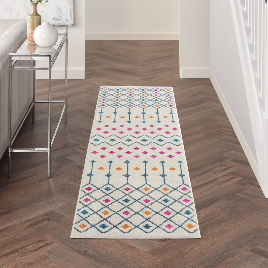 2' X 3' Blue And Ivory Geometric Dhurrie Area Rug