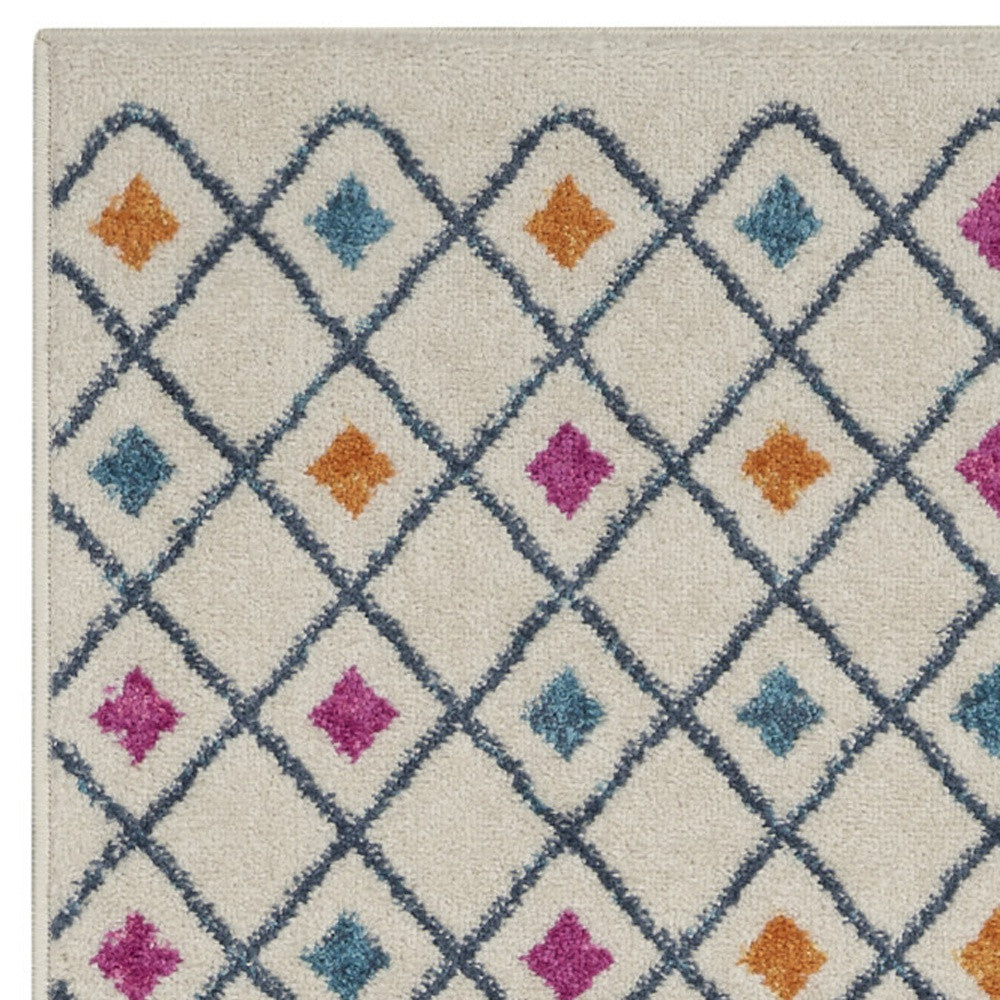 2' X 3' Blue And Ivory Geometric Dhurrie Area Rug