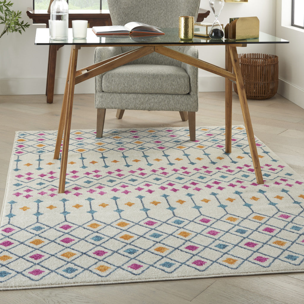 2' X 3' Blue And Ivory Geometric Dhurrie Area Rug