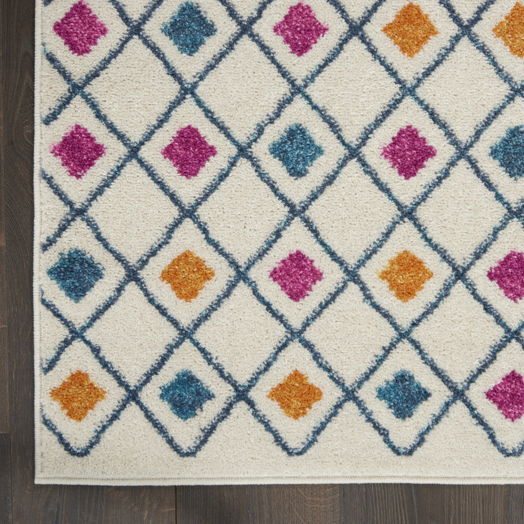 2' X 3' Blue And Ivory Geometric Dhurrie Area Rug