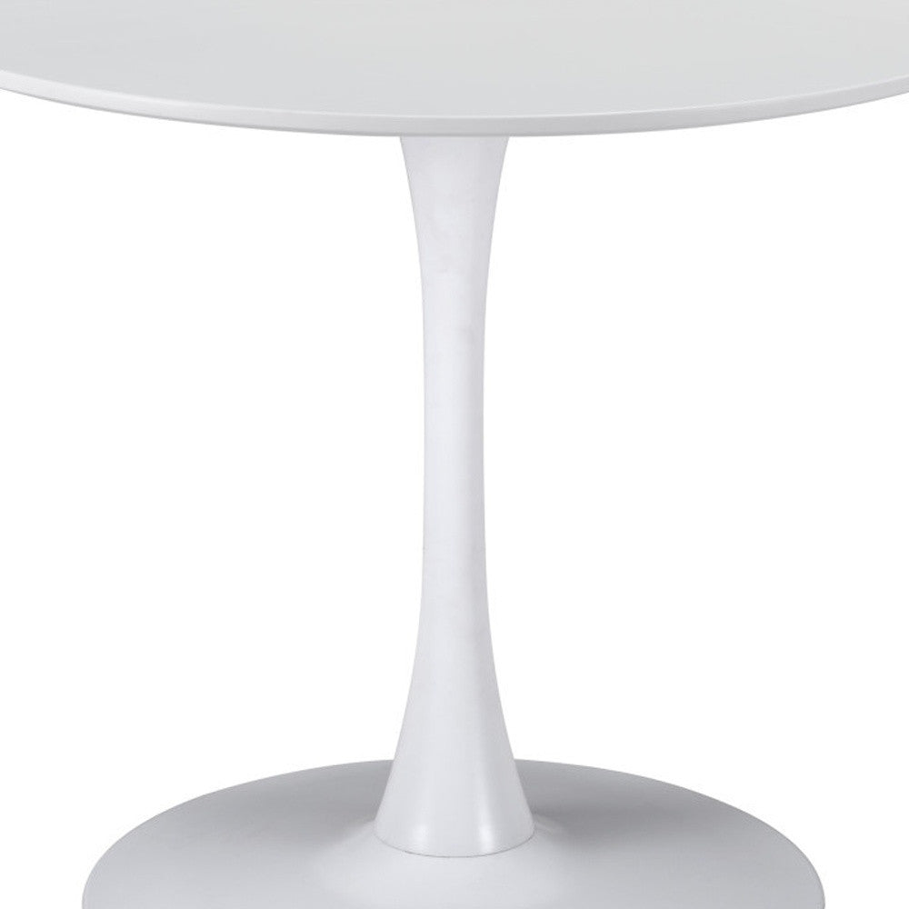 35" White Round Pedestal Dining Table with Steel Base