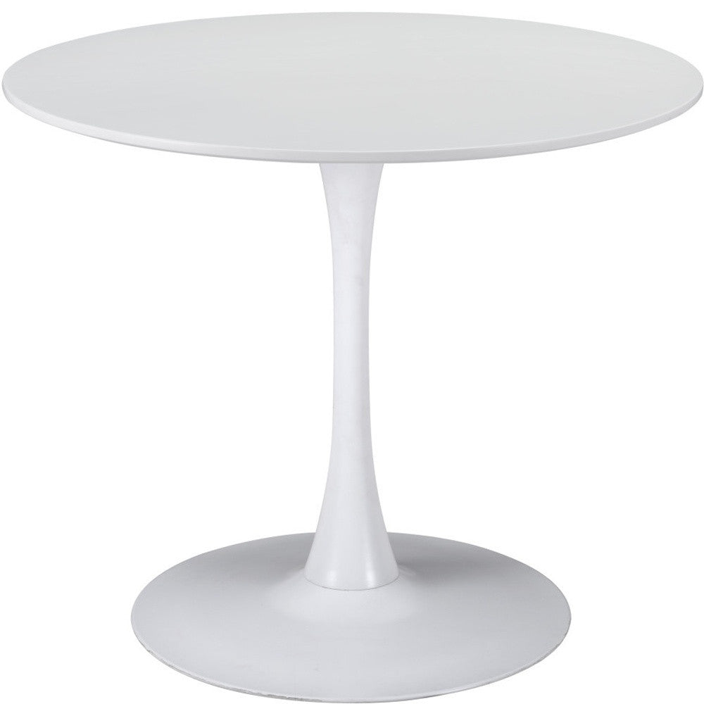 35" White Round Pedestal Dining Table with Steel Base