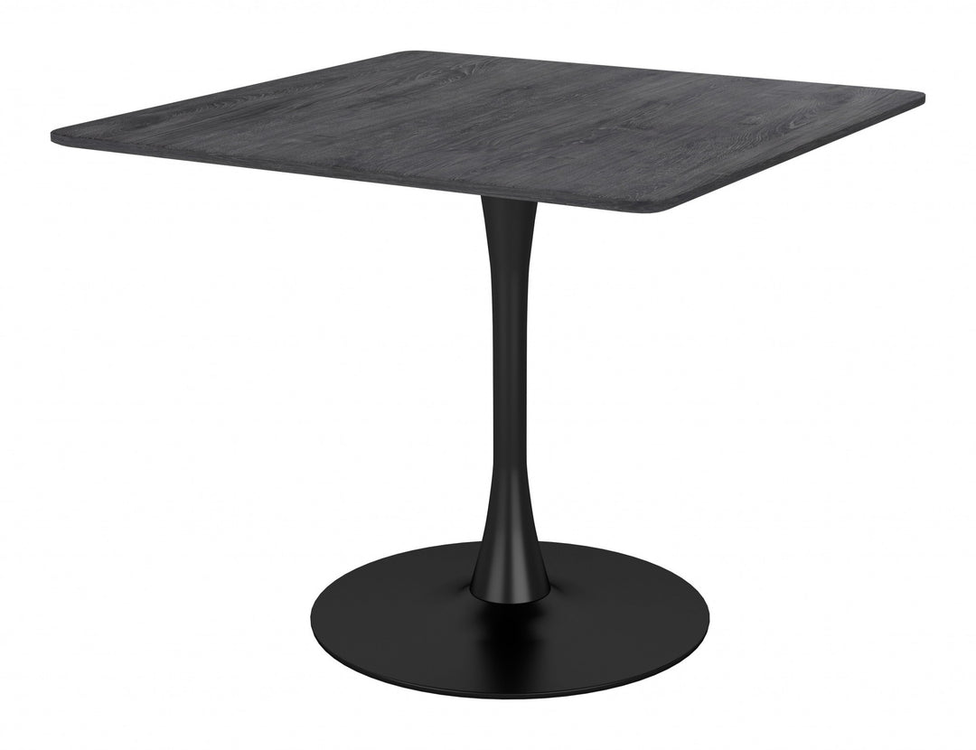 35" Black Square Steel Pedestal Dining Table