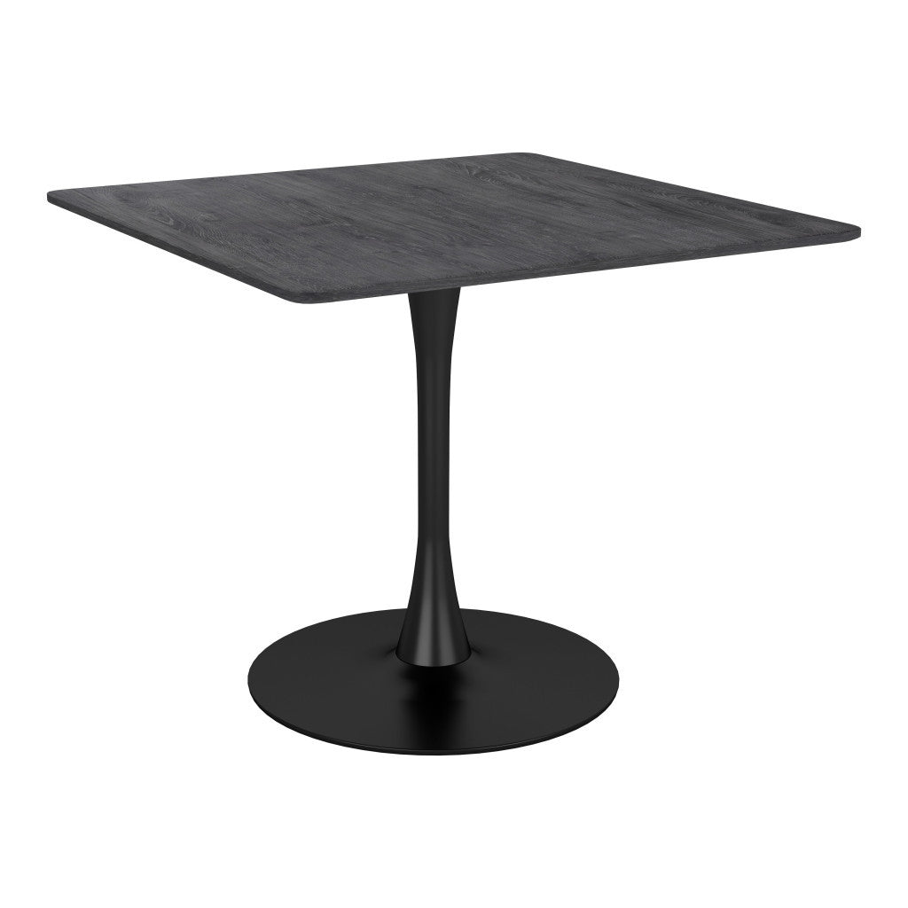 35" Black Square Steel Pedestal Dining Table