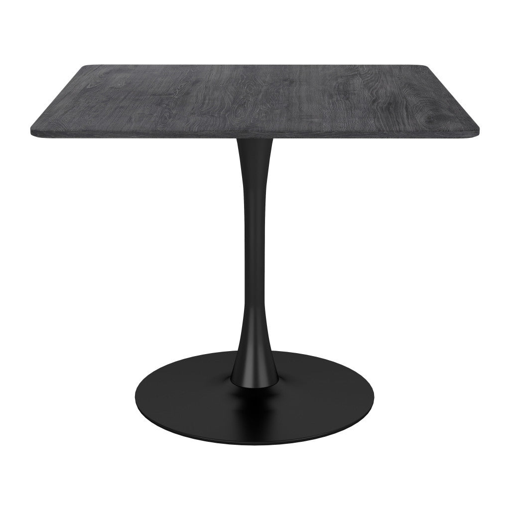 35" Black Square Steel Pedestal Dining Table