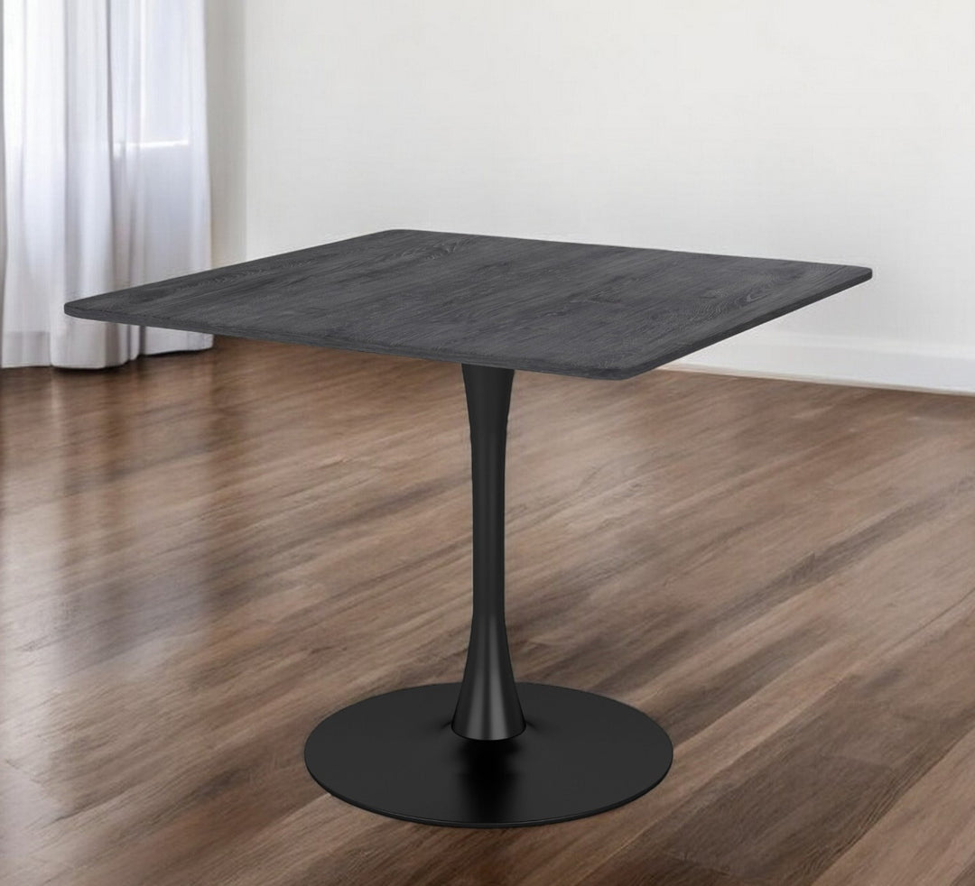 35" Black Square Steel Pedestal Dining Table