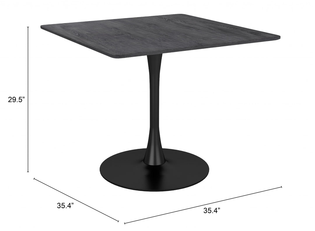 35" Black Square Steel Pedestal Dining Table