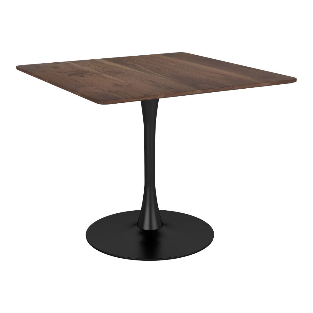 35" Square Brown and Black Steel Pedestal Dining Table