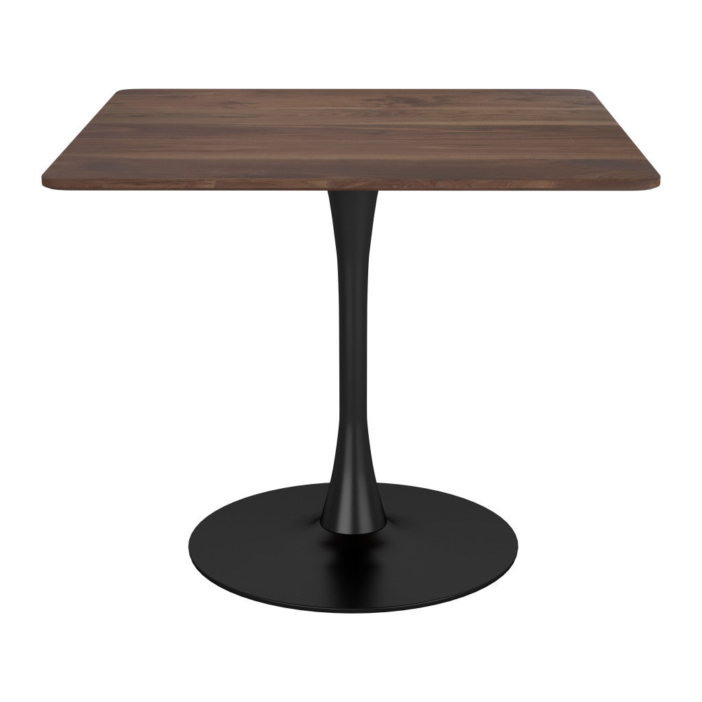 35" Square Brown and Black Steel Pedestal Dining Table