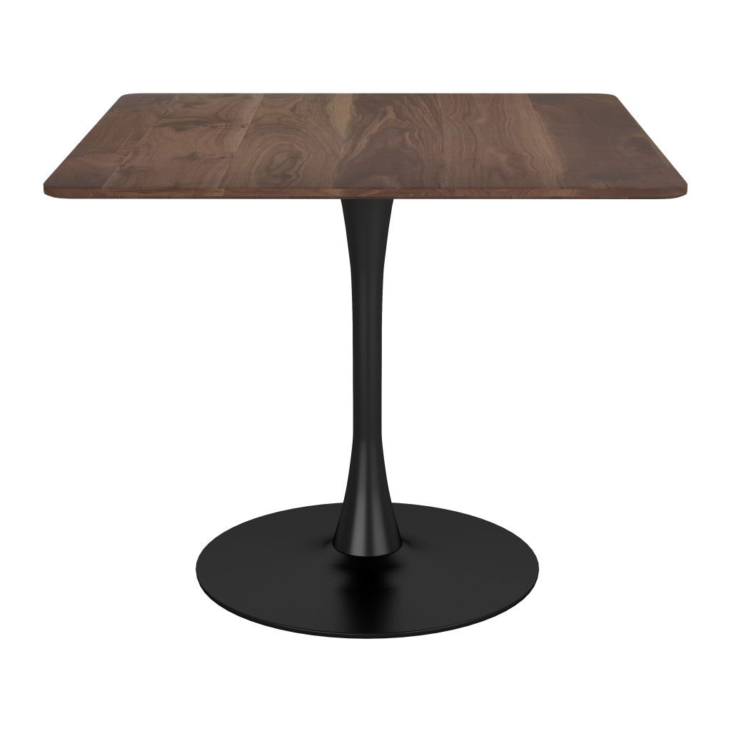 35" Square Brown and Black Steel Pedestal Dining Table