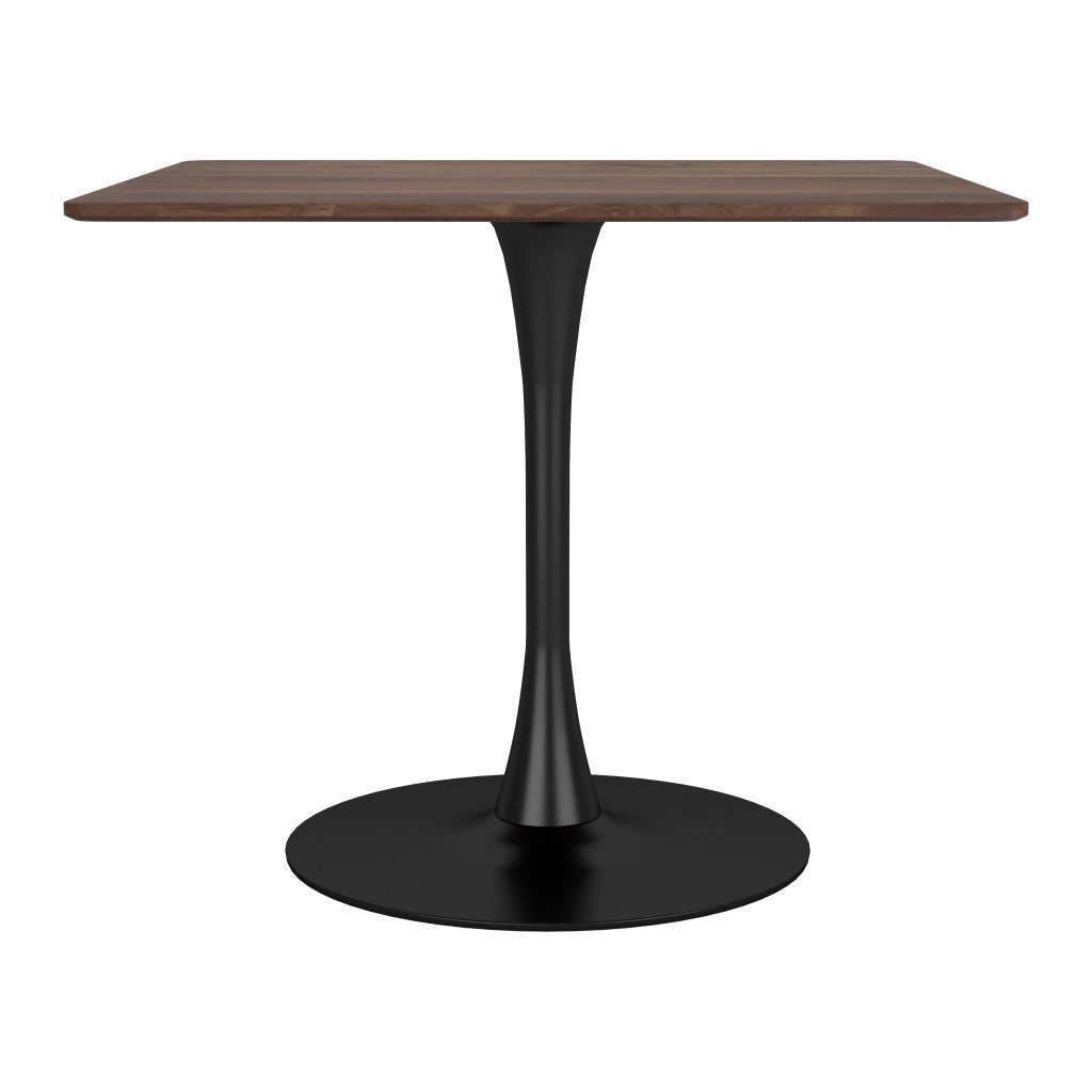 35" Square Brown and Black Steel Pedestal Dining Table