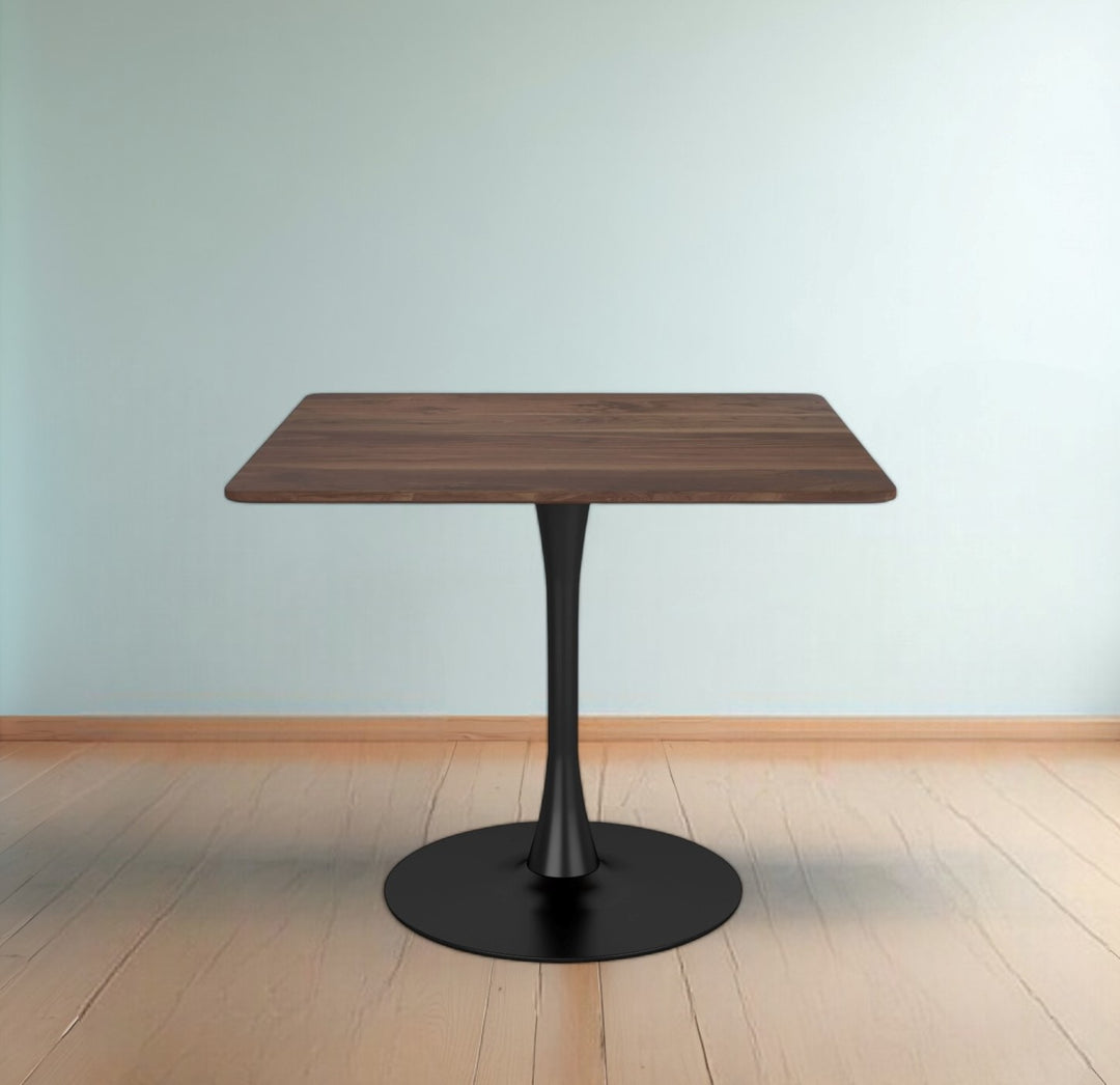 35" Square Brown and Black Steel Pedestal Dining Table