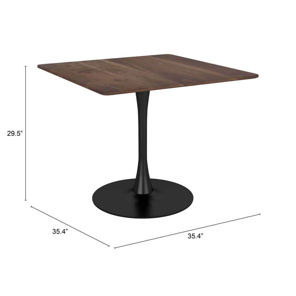 35" Square Brown and Black Steel Pedestal Dining Table