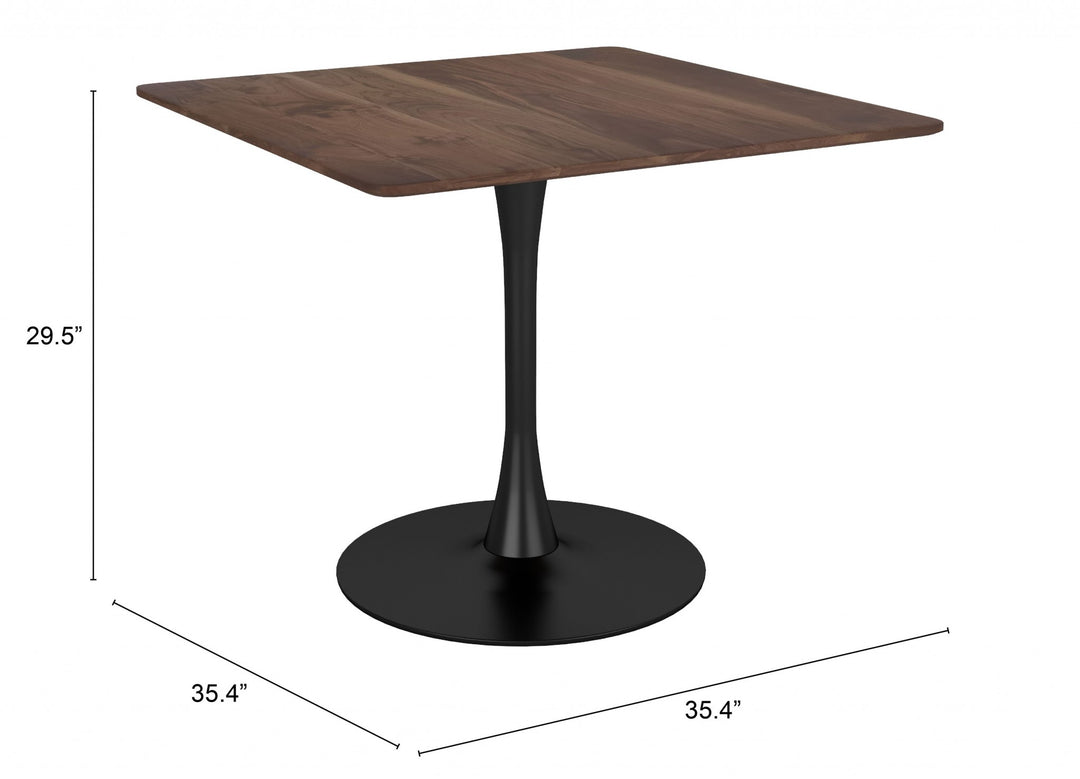 35" Square Brown and Black Steel Pedestal Dining Table