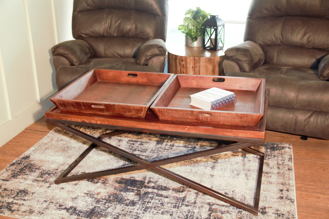 27" Brown And Black Solid Wood Coffee Table