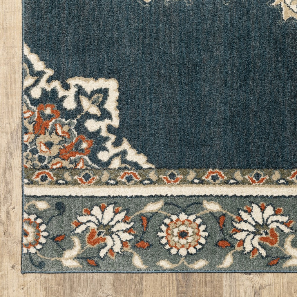 10' X 13' Blue And Beige Floral Medallion Indoor Area Rug