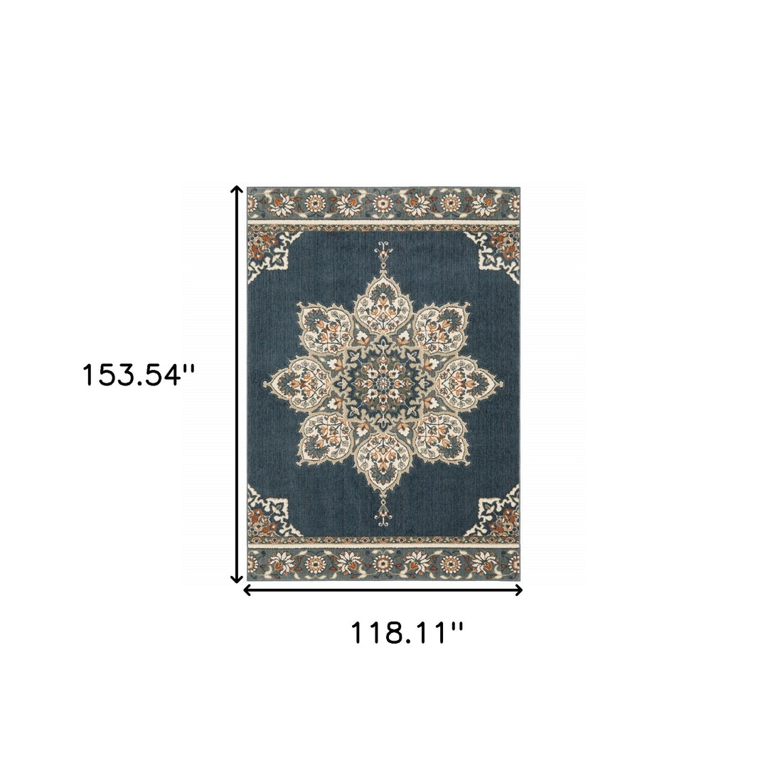 10' X 13' Blue And Beige Floral Medallion Indoor Area Rug