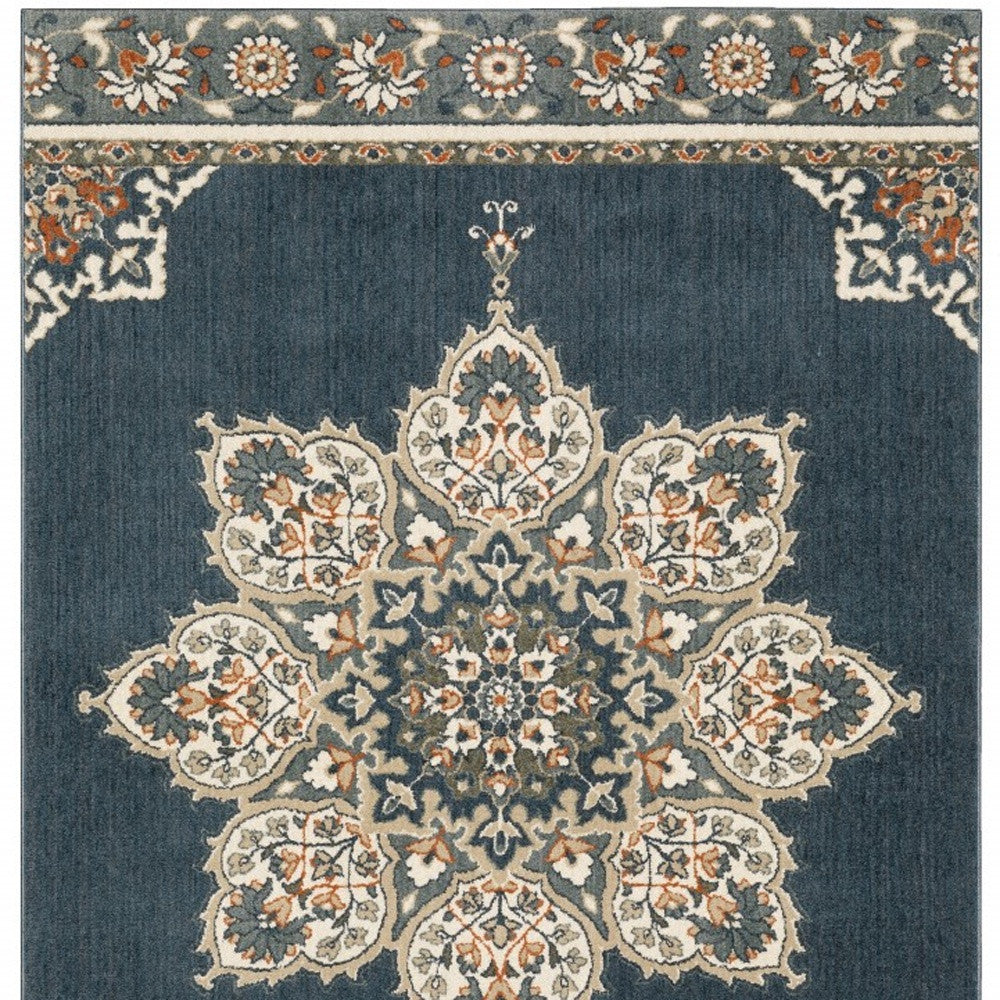 10' X 13' Blue And Beige Floral Medallion Indoor Area Rug