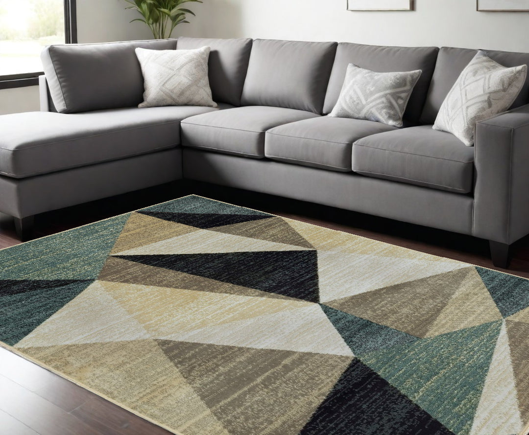 10' X 13' Gray And Teal Geometrics Indoor Area Rug