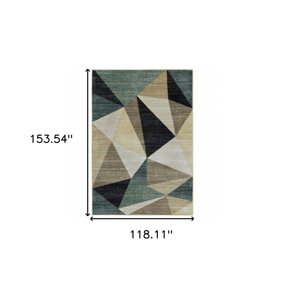 10' X 13' Gray And Teal Geometrics Indoor Area Rug