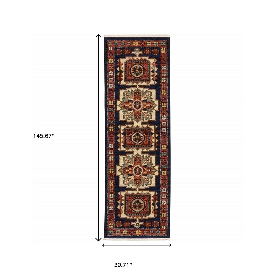 2' X 3' Blue Red Machine Woven Medallions Indoor Area Rug