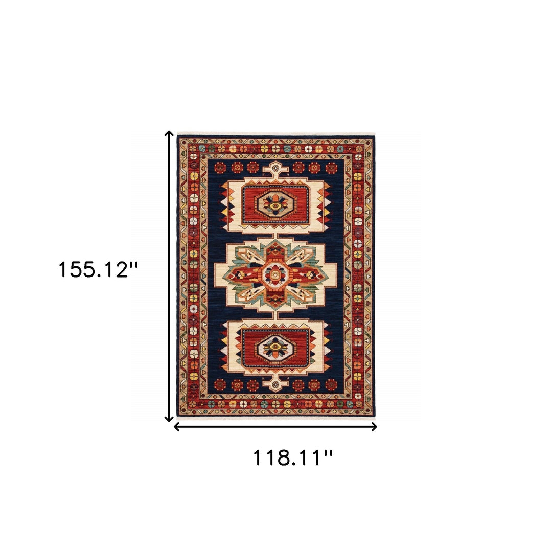 2' X 3' Blue Red Machine Woven Medallions Indoor Area Rug