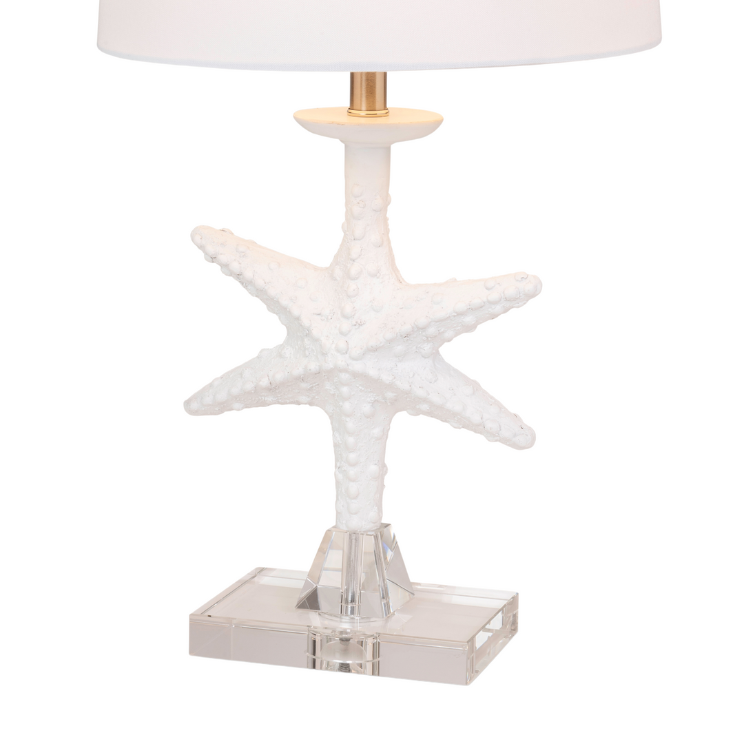 Set of Two 28" Clear and White Coastal Star Fish Table Lamps Coastal With White Drum Shades