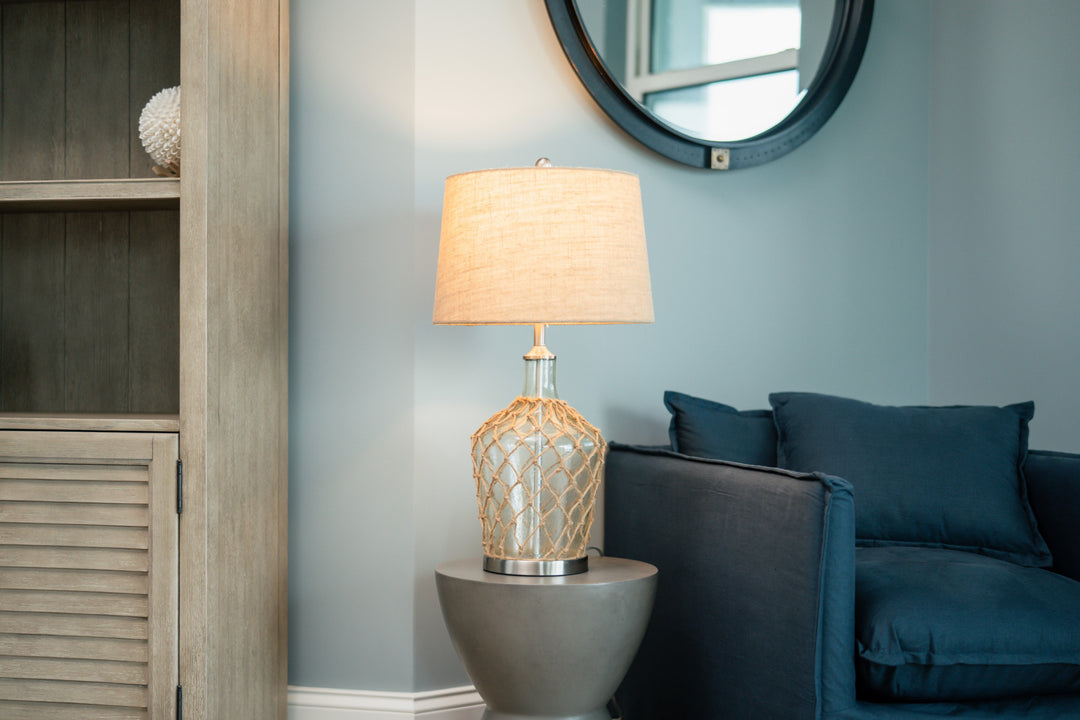 Set of Two 28" Silver Metal Table Lamps With Beige Empire Shade