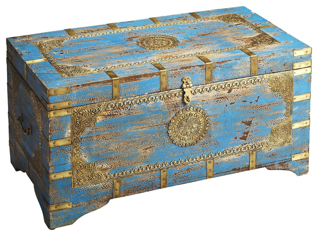 Traditional Hand Painted Brass Inlay Storage Trunk