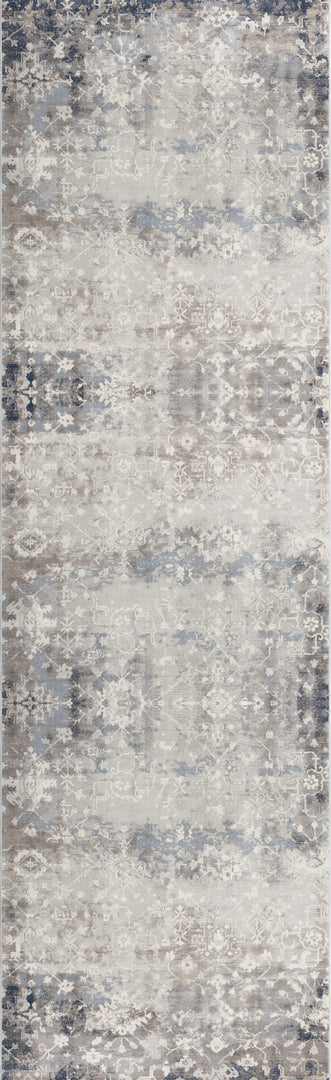 2' X 10' Navy And Beige Distressed Vines Runner Rug