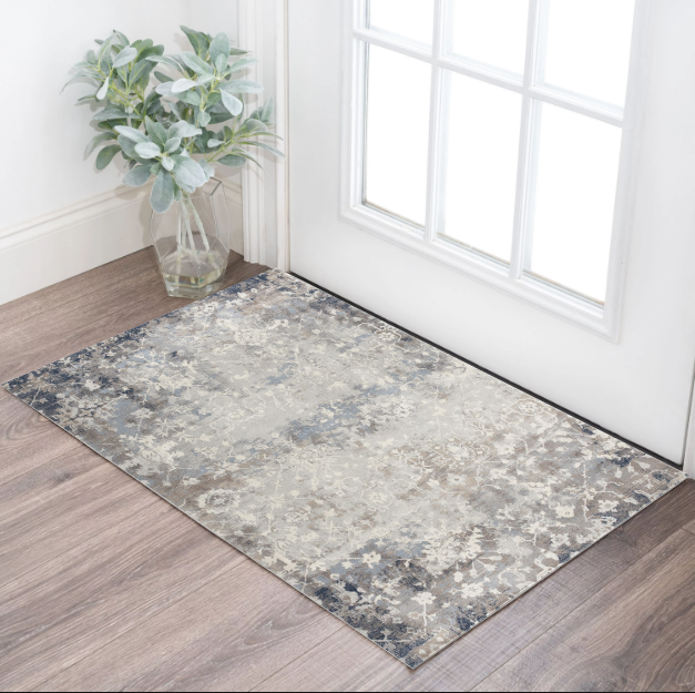 2' X 10' Navy And Beige Distressed Vines Runner Rug