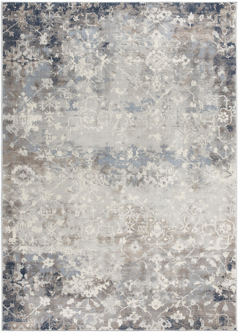 2' X 10' Navy And Beige Distressed Vines Runner Rug