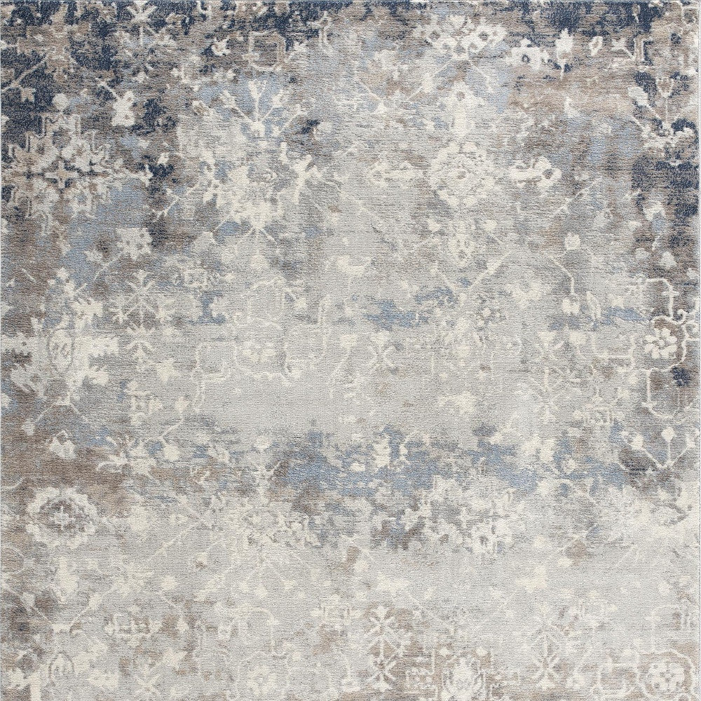 2' X 10' Navy And Beige Distressed Vines Runner Rug