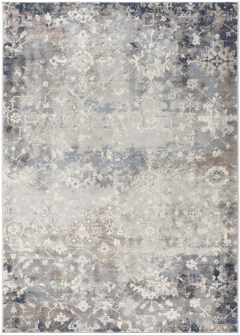 2' X 10' Navy And Beige Distressed Vines Runner Rug