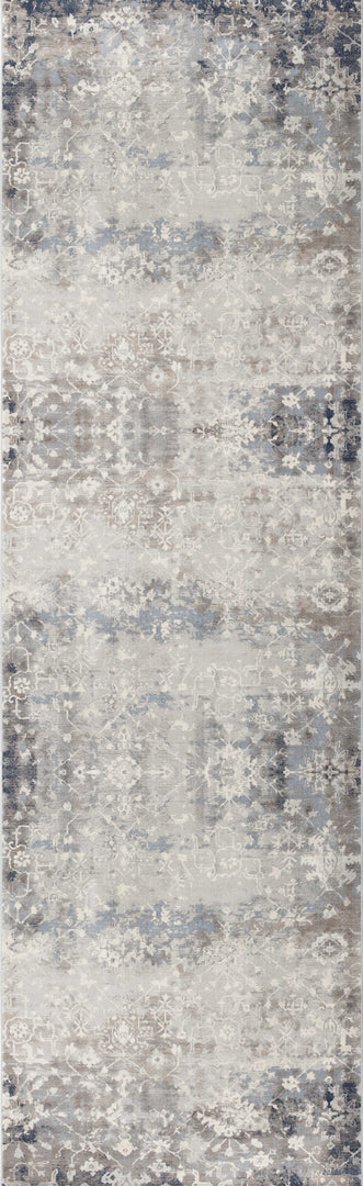 2' X 10' Navy And Beige Distressed Vines Runner Rug