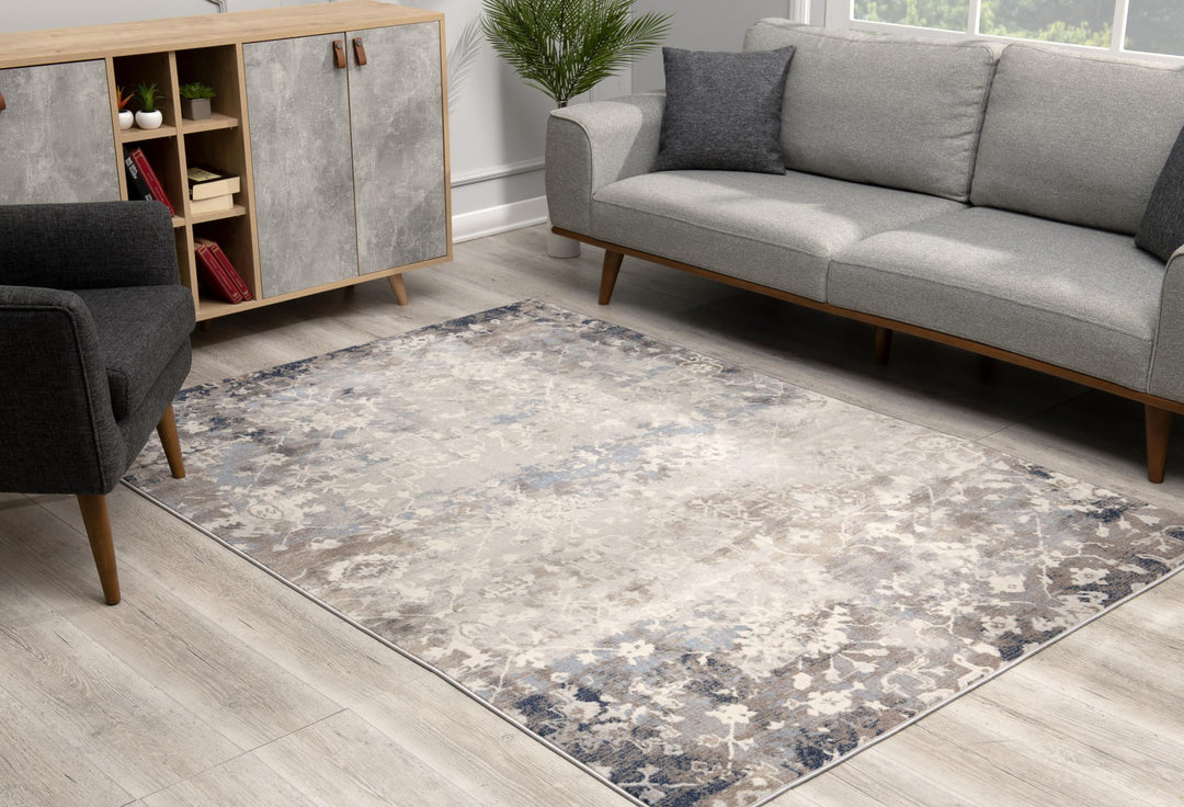 2' X 10' Navy And Beige Distressed Vines Runner Rug