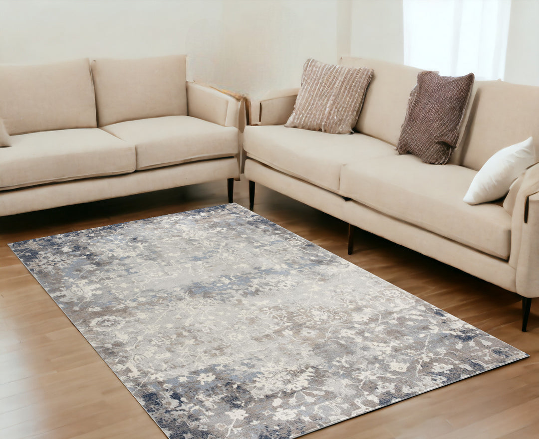 2' X 10' Navy And Beige Distressed Vines Runner Rug