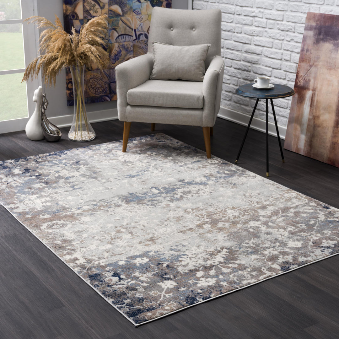 2' X 10' Navy And Beige Distressed Vines Runner Rug