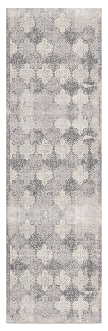 2' X 8' Gray Distressed Trellis Pattern Runner Rug