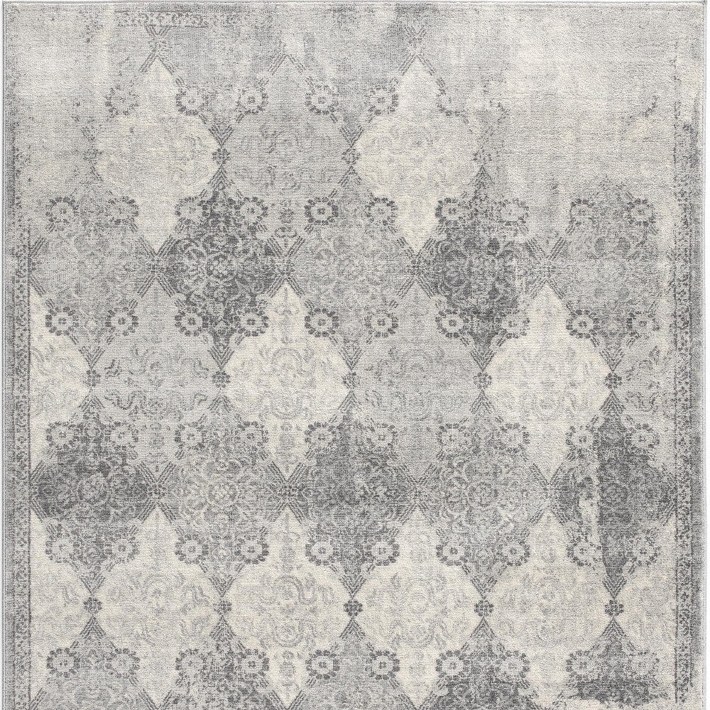 2' X 8' Gray Distressed Trellis Pattern Runner Rug