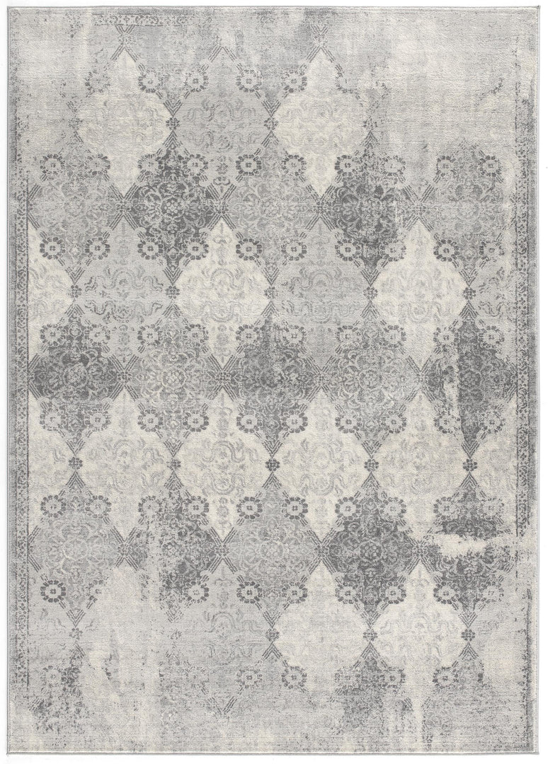 2' X 8' Gray Distressed Trellis Pattern Runner Rug