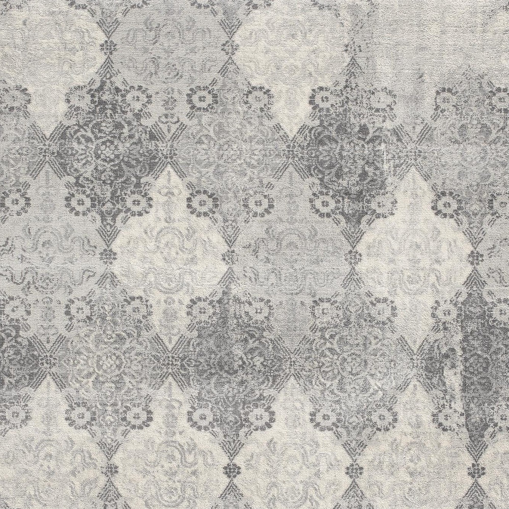 2' X 8' Gray Distressed Trellis Pattern Runner Rug